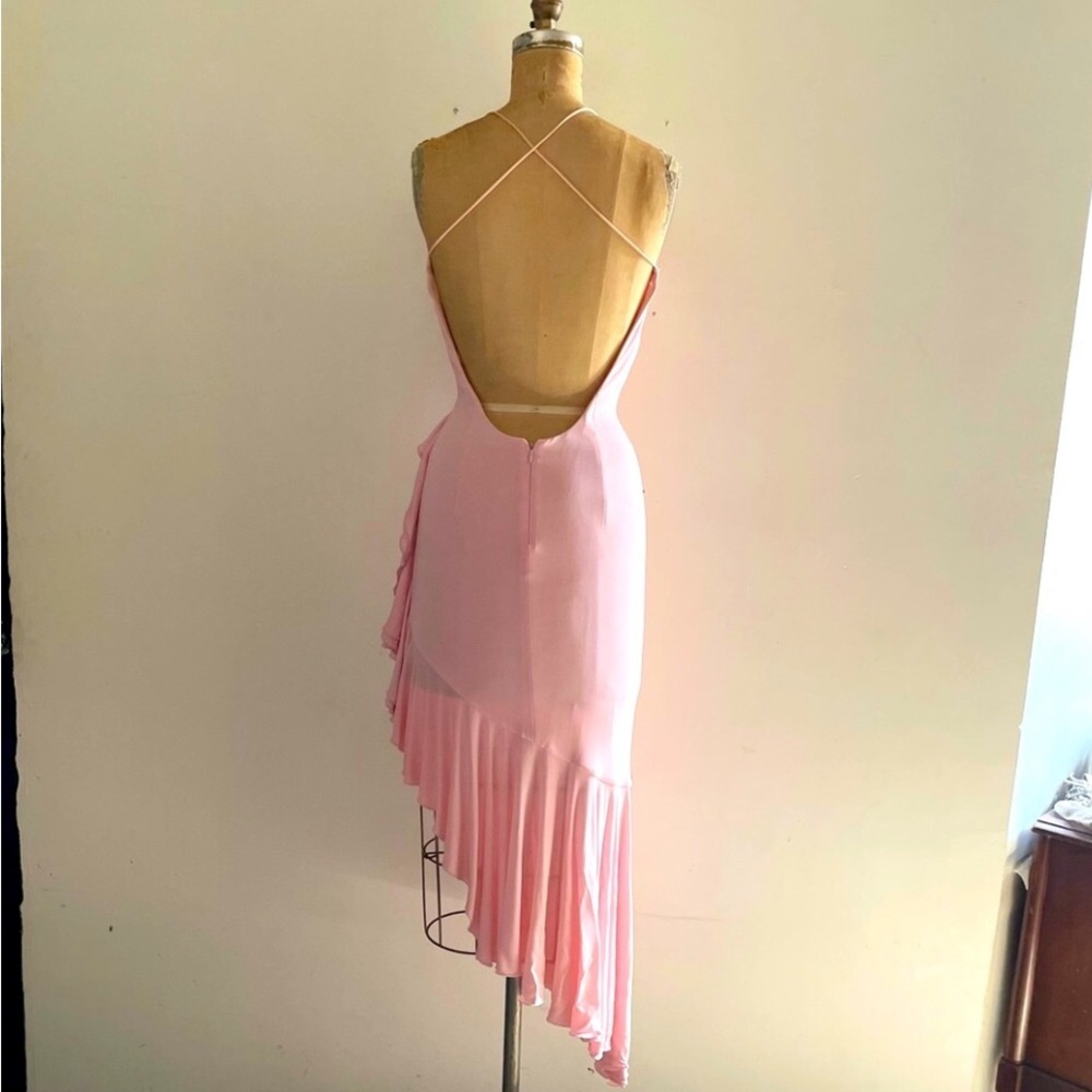 [RODRIGUEZ] Baby Pink Frills Asymmetrical Back open Cami Dress